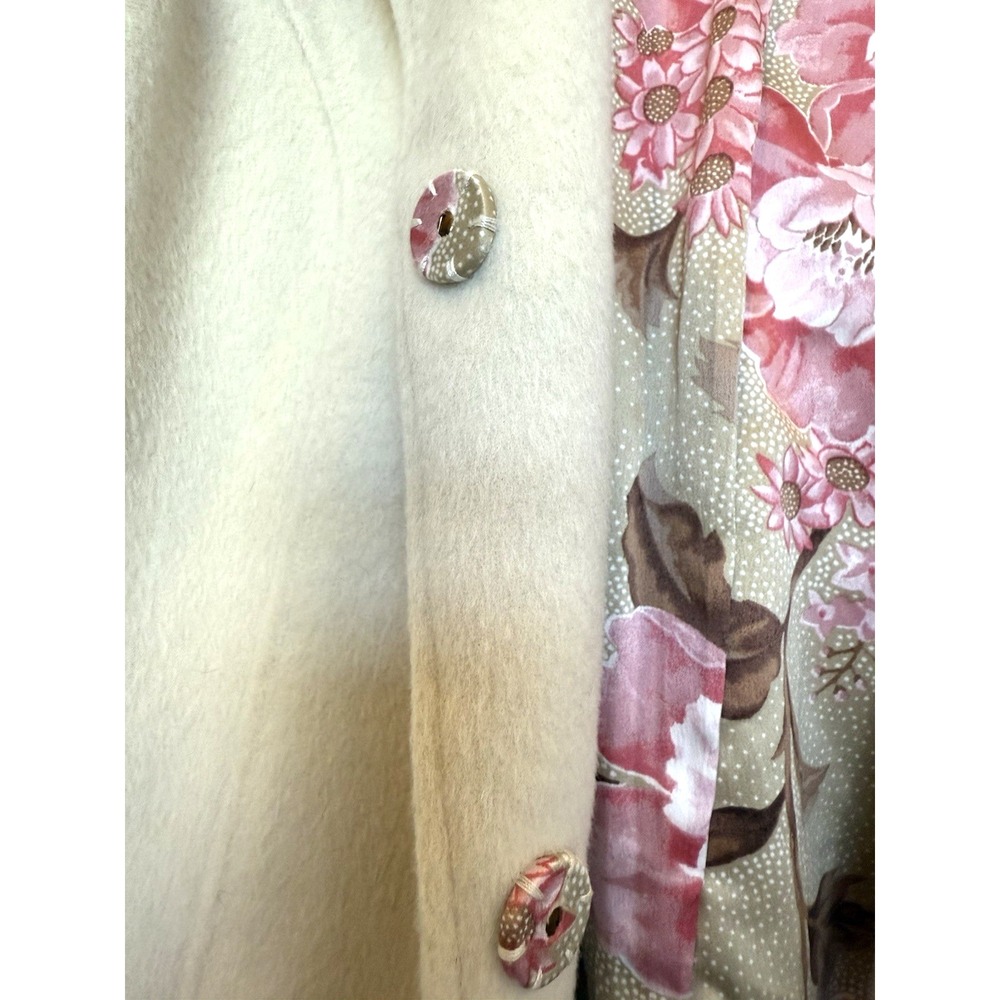 Isaac Mizrahi Womens Floral Lined Pea Coat Size 10 Cream Preppy Classic Timeless - Picture 5 of 13